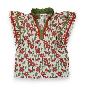 Entro Ruffled Bloom Blouse Floral Pattern Size Small ~ EUC ~ Women's